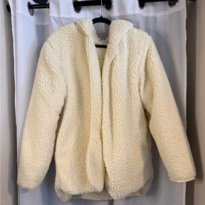 Urban Outfitters Faux Fur Teddy Coat Cream Hooded